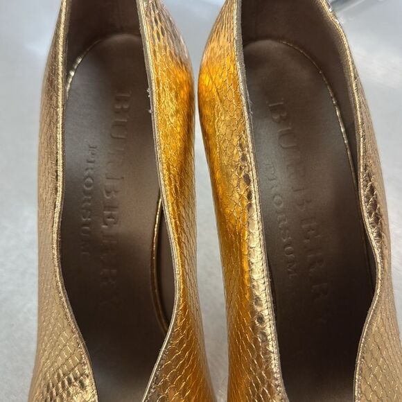 Burberry Metallic Gold Peep-Toe Heels - Picture 2 of 9